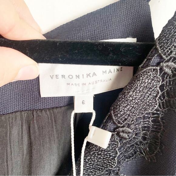 Veronika Maine Navy Floral Lace Front Detail Midi A-Line Dress NWT Cocktail XS/S - Picture 3 of 11